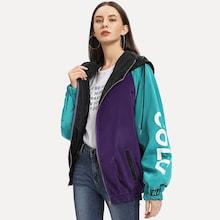 Shein Letter Print Color-block Hooded Jacket
