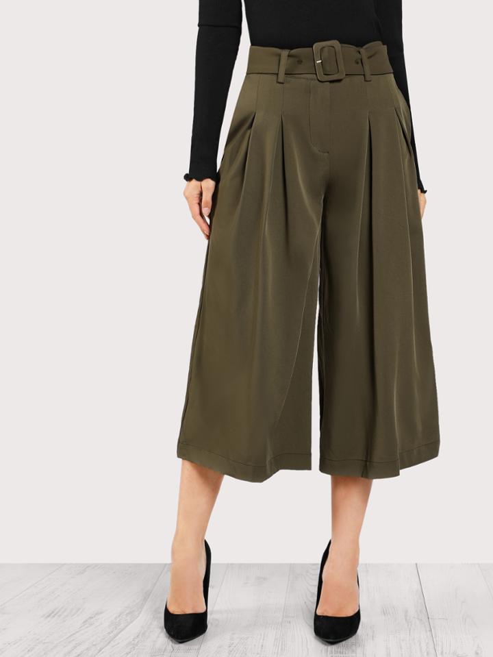Shein Belt Detail Box Pleated Super Wide Leg Pants