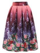 Shein Flower Painting Print Box Pleated Midi Skirt