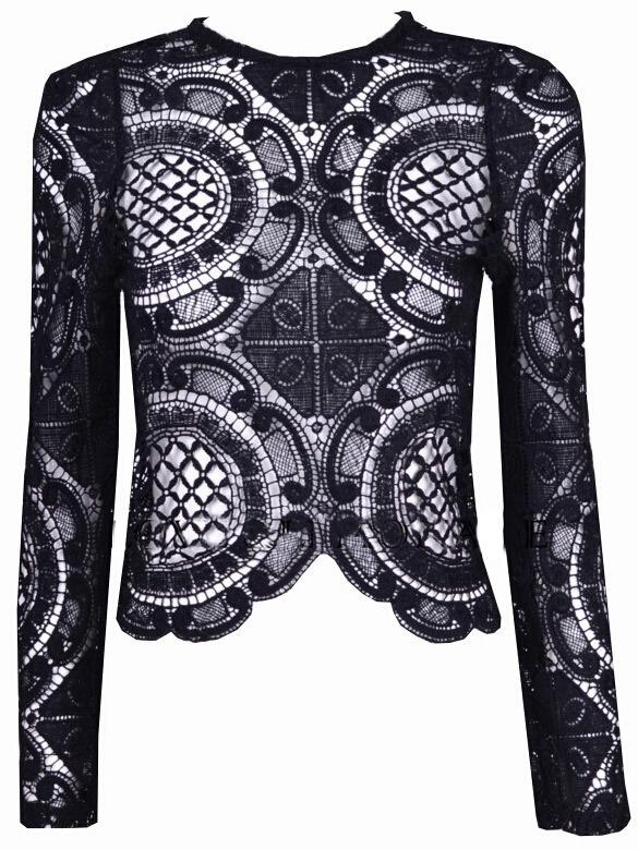 Shein Hollow Out Zipper Front Lace Blouse