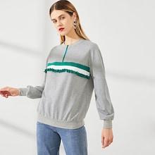 Shein Zip Half Placket Frill Detail Sweatshirt
