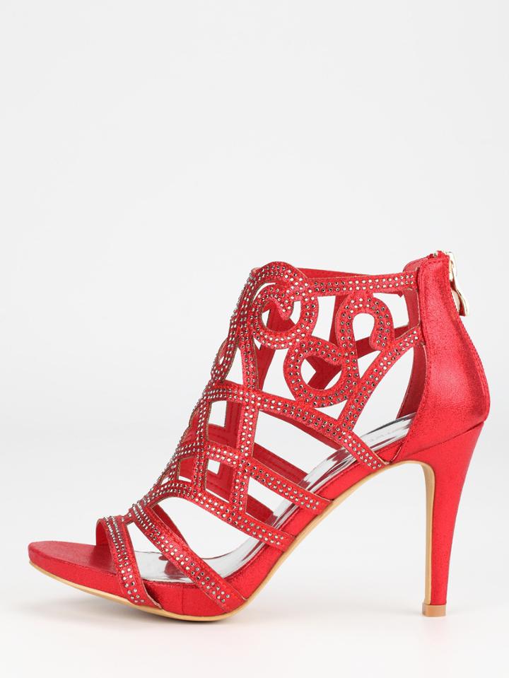 Shein Red Faux Suede Laser-cut Peep Toe Pumps