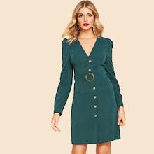 Shein 80s Puff Sleeve Button Up Dress