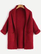 Shein Burgundy Shawl Collar Cuffed Sweater Coat