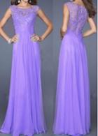 Rosewe Lace Patchwork Light Purple Maxi Dress