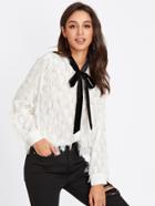 Shein Contrast Tied Neck Allover Fringe Top