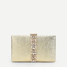 Shein Rhinestone Flower Metallic Clutch Bag