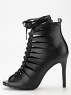 Shein Black Strappy Peep Toe Lace Up High Heels