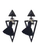 Shein Black Color Thread Tassel Geometric Big Stud Earrings