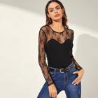 Shein Contrast Lace Slim Fitted Tee