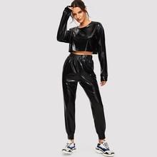 Shein Faux Patent Crop Top & Pants Set