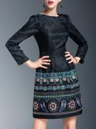Shein Black Embroidered Jacquard Shift Dress