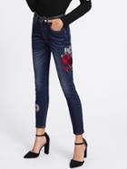 Shein Embroidery Patched Skinny Jeans