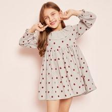 Shein Toddler Girls Strawberry Print Ruffle Trim Dress