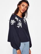 Shein Embroidery Exaggerate Sleeve Pullover