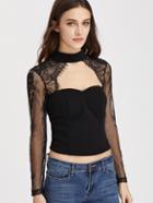 Shein Lace Sleeve Open Front And Back Tailored Bustier Top