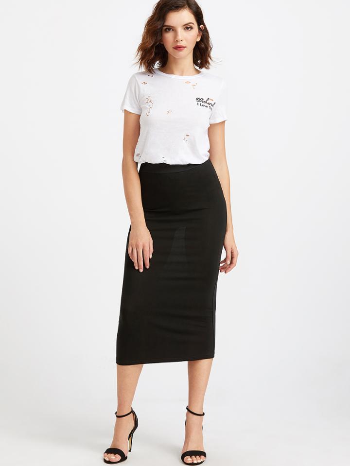 Shein Black Knit Sheath Midi Skirt