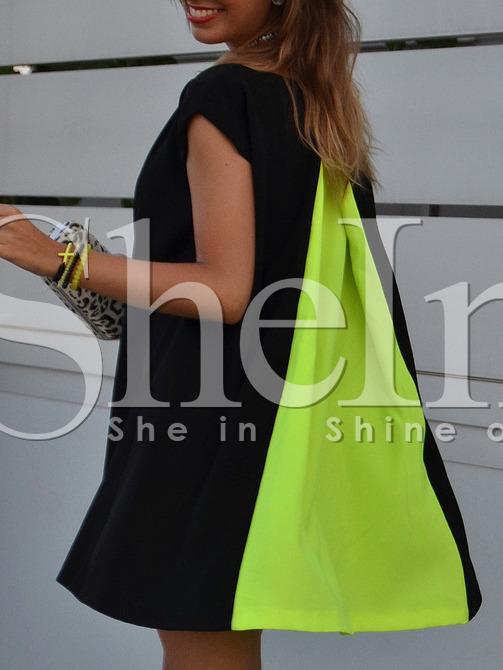 Shein Black Short Sleeve Color Block Back Loose Dress