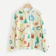 Shein Christmas Cartoon Print Hooded Sweatshirt