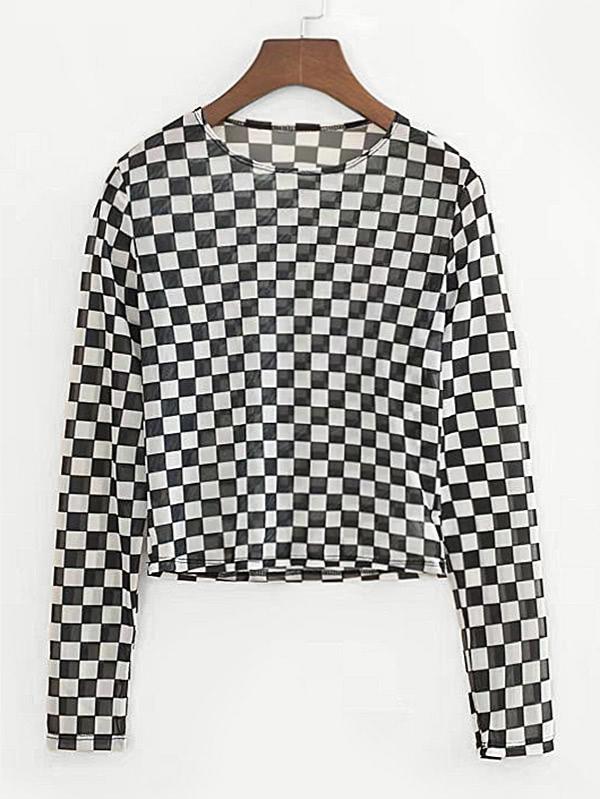 Shein Checkered See Through Crop Top