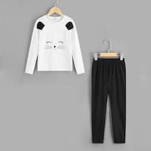 Shein Girls Cartoon Print Tee & Pants Pj Set