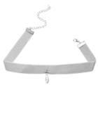 Shein Light Grey Velvet Faux Pearl Choker Necklace