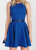Rosewe Round Neck Cobalt Blue Skater Dress
