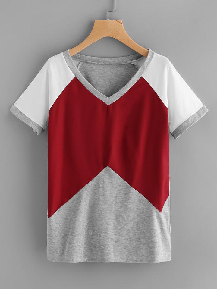 Shein Contrast Raglan Sleeve Marled Tee