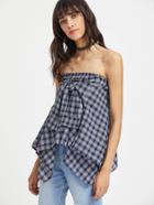 Shein Gingham Knot Front Asymmetrical Hem Multiway Top