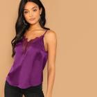 Shein Floral Lace Insert Plunging Satin Cami Top