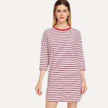 Shein Drop Shoulder Snap Button Back Striped Dress