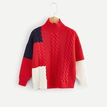 Shein Girls Cable Knit Color Block Jumper