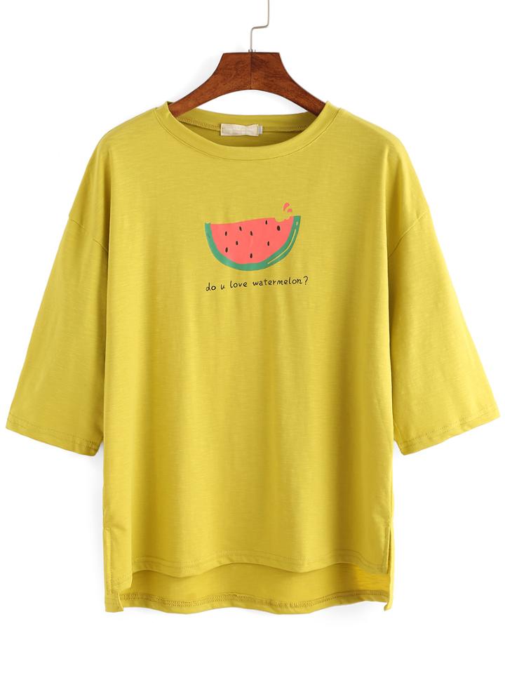Shein Watermelon Print High-low T-shirt