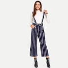Shein Vertical-stripe Straight Leg Jeans With Thick Strap
