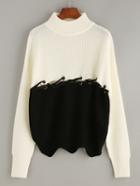 Shein Color Block Criss Cross Front Long Sleeve Sweater