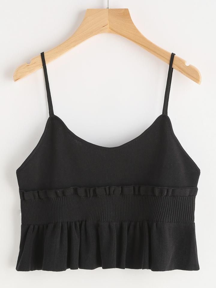 Shein Ruffle Trim Ribbed Knit Crop Cami Top
