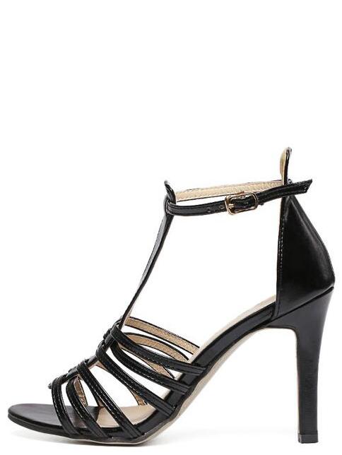 Shein Caged T-strap Heeled Sandals - Black