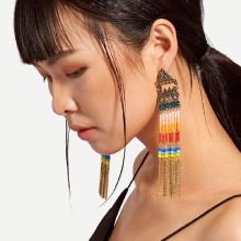 Shein Beaded & Chain Detail Long Drop Earrings