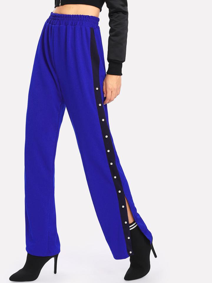 Shein Faux Pearl Split Side Wide Leg Pants