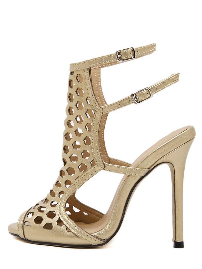 Shein Golden Peep Toe Hollow Heels