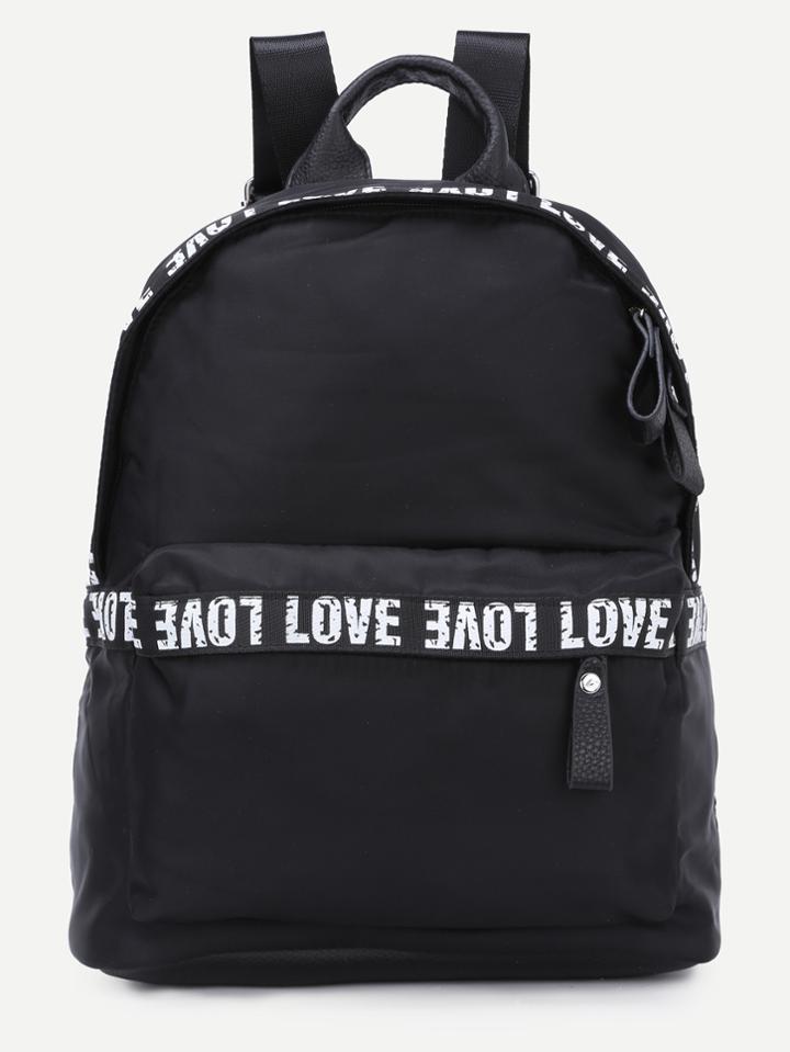 Shein Black Letter Print Nylon Backpack
