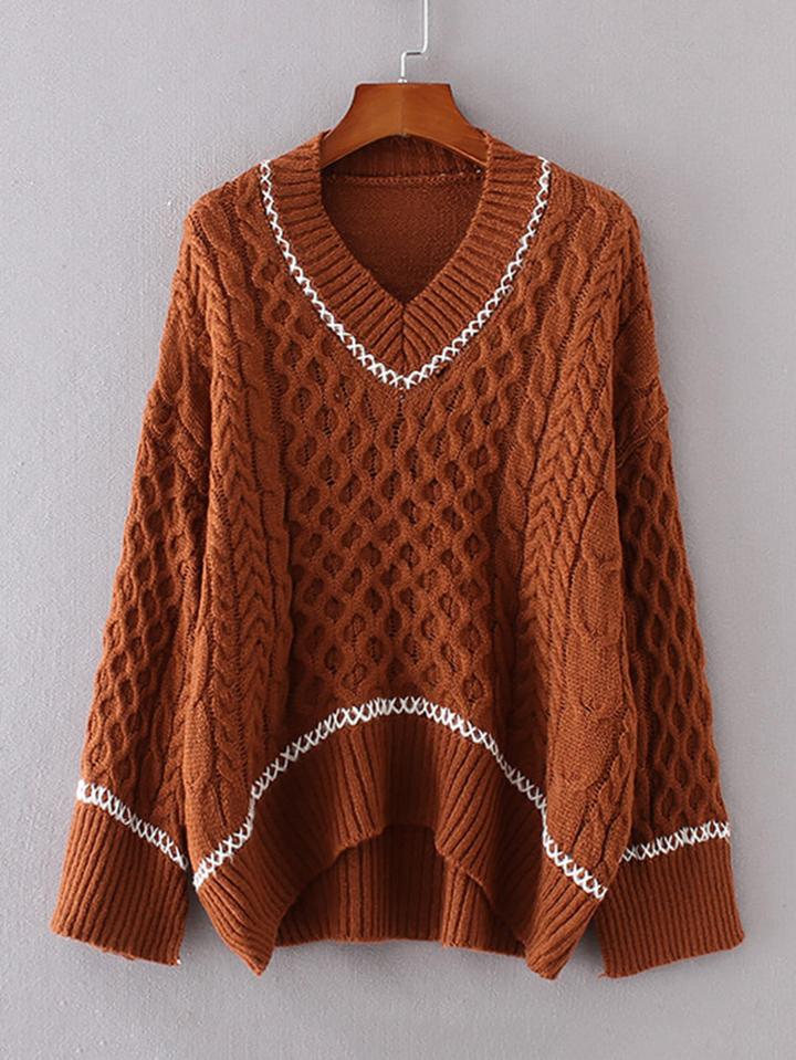 Shein Contrast Trim Dip Hem Sweater