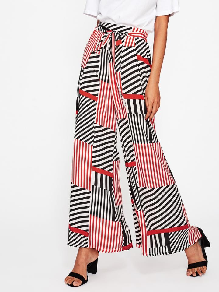 Shein Patchwork Print Overlap Wide Leg Pants