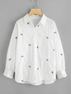 Shein Flower Embroidered Ruffle Cuff Shirts