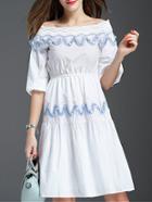 Shein White Off The Shoulder Elastic-waist Dress