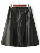 Shein Black Zipper Pockets Pu Skirt