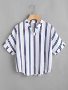 Shein Band Collar Stripe Print Blouse