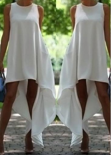 Rosewe Sleeveless White Chiffon High Low Dress
