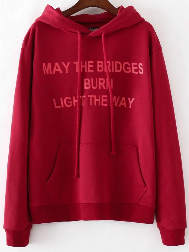 Shein Red Letter Print Hooded Sweatshirt