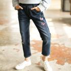 Shein Girls Letter Embroidered Butterfly Jeans